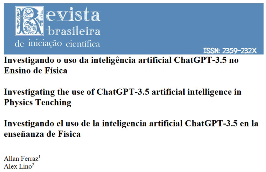 Imagem 2 Início do artigo publicado na Revista Brasileira de Iniciação Científica