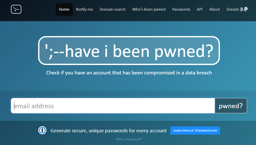 Foto: Imagem do site “Have I been pwned?”