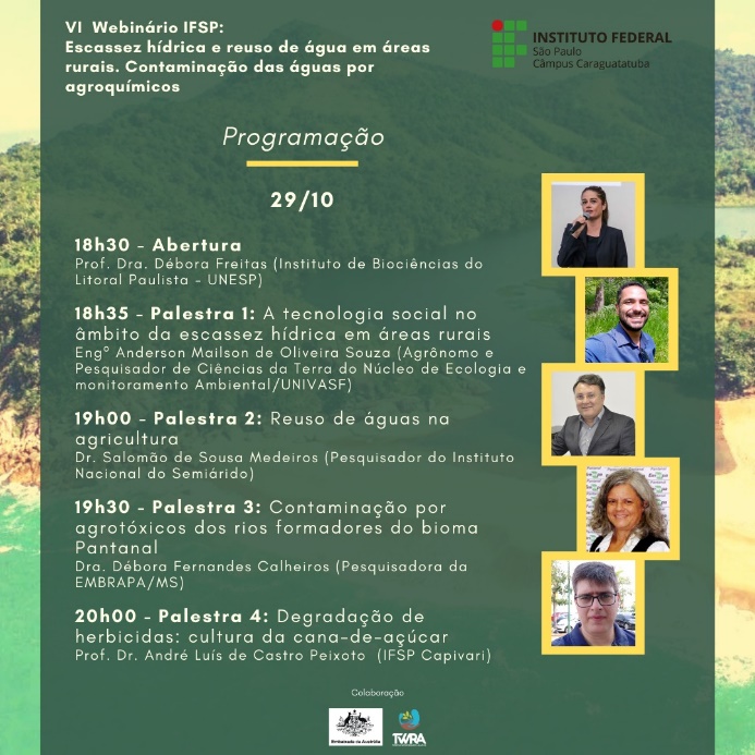 VI Webinário IFSP “Escassez Hídrica e Reuso de Água em Áreas Rurais. Contaminação das Águas por Agroquímicos”.