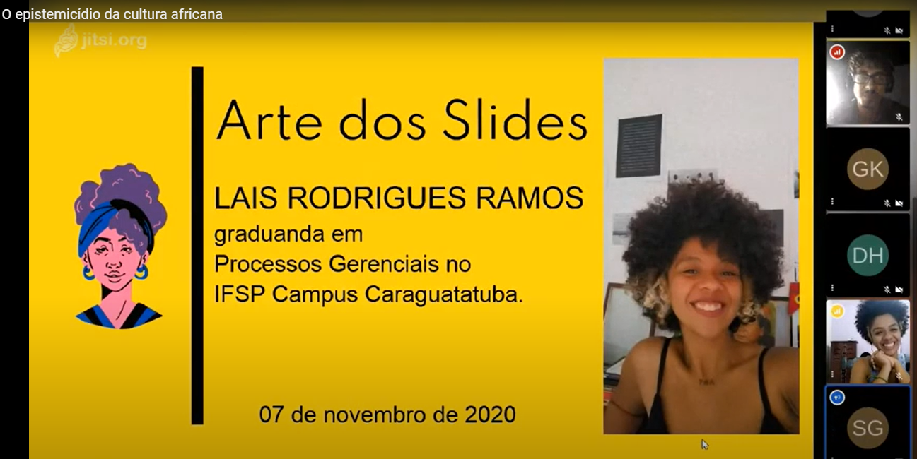 Foto: Slide em que a Professora Sonia Guimarães agradece a ajuda da Estudante Lais