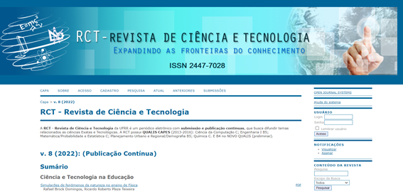 Imagem 3 - Site da Revista de Ciência e Tecnologia da UFRR em 01 de março de 2022