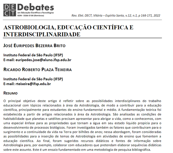 Imagem 2 – Artigo publicado no site da Revista Eletrônica DECT