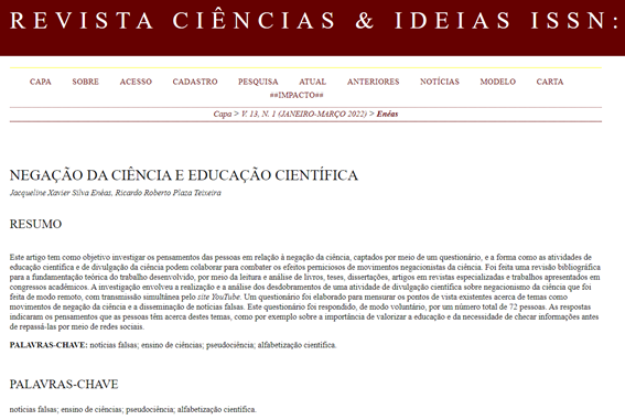 Imagem 2 – Início do artigo publicado no site da Revista Ciência & Ideias