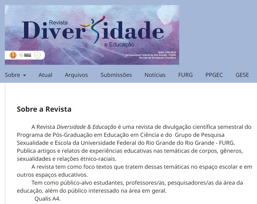 Imagem 3 – Página da Revista Diversidade e Educação em setembro de 2023