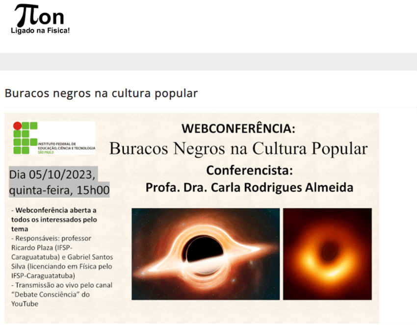 Imagem 6 – Divulgação feita pelo Portal Pion sobre esta webconferência