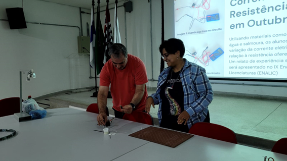 Imagem 14 – Residentes Flavio e Nicoli apresentam experimento de eletricidade