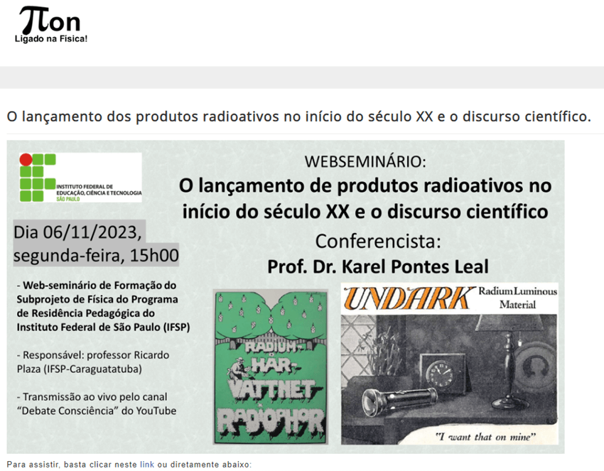 Imagem 7 – Divulgação deste seminário feita pelo Portal Pion da SBF