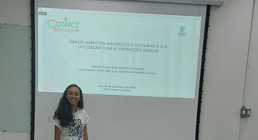 Imagem 3 – Karina Paula Nascimento Tristante e sua apresentação no CONICT