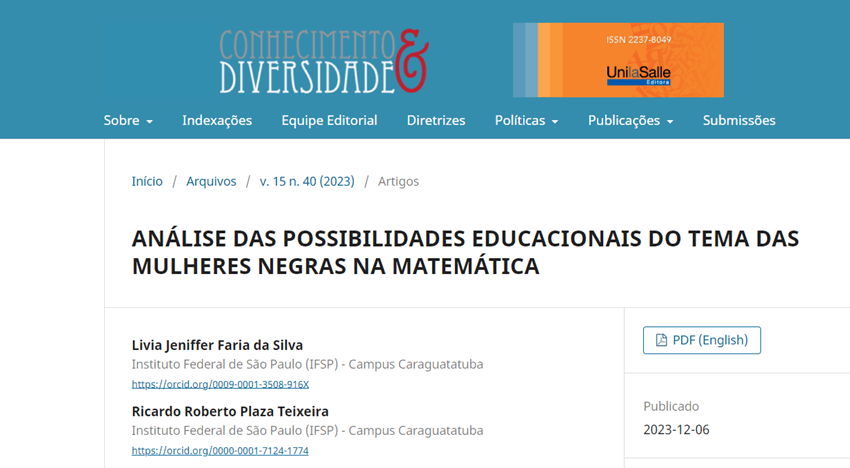 Imagem 2 – Início do artigo no site da Revista Conhecimento & Diversidade