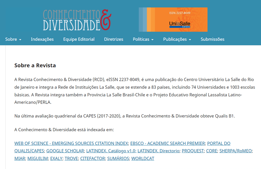 Imagem 3 – Imagem do site da Revista Conhecimento & Diversidade