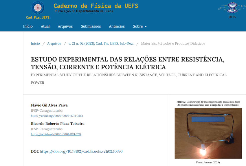 Imagem 2 – Artigo publicado no site do Caderno de Física da UEFS