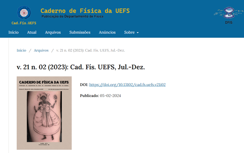 Imagem 3 – Imagem do site do Caderno de Física da UEFS em fevereiro de 2024