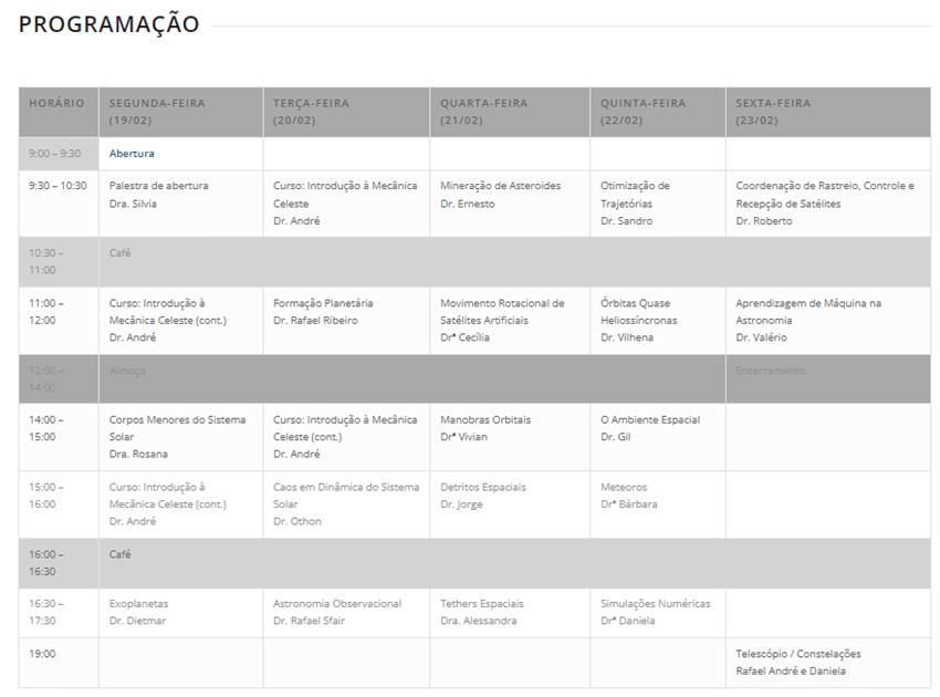 Imagem 4 – Programação disponibilizada no site da Escola de Verão