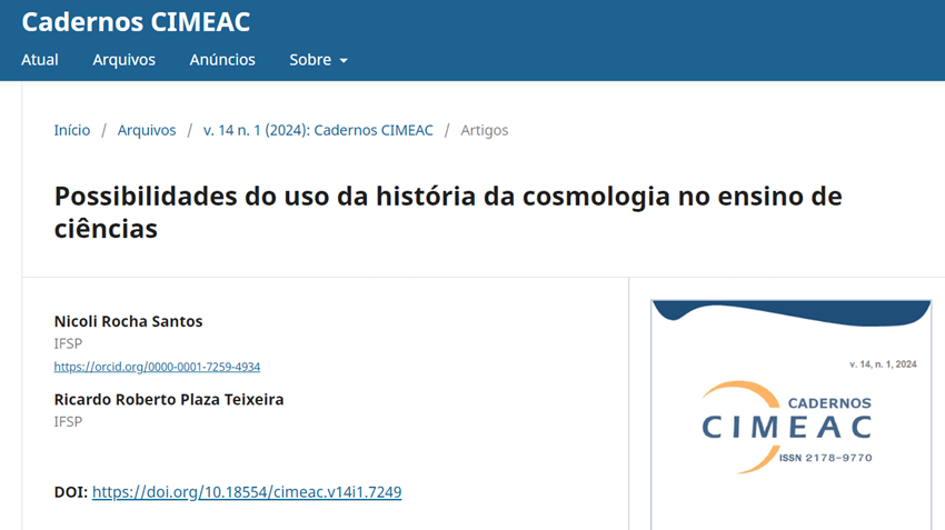 Imagem 2 – Início do artigo publicado no site dos Cadernos CIMEAC