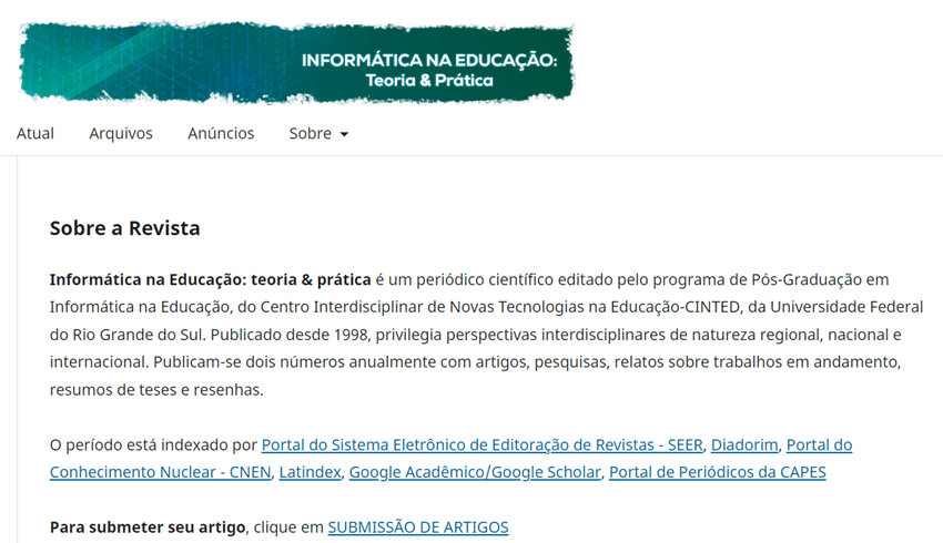 Imagem 3 – Site da revista “Informática na Educação: Teoria & Prática”