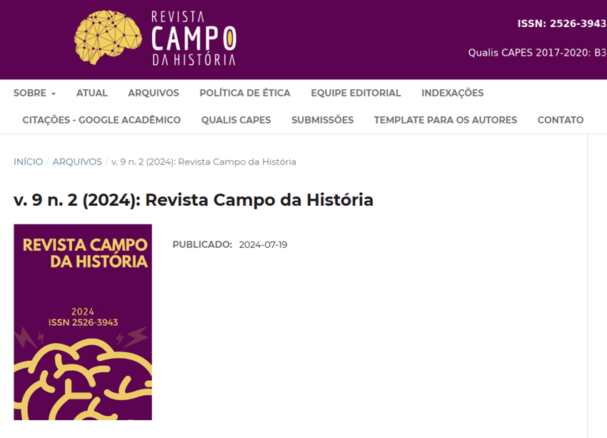 Imagem 3 – Página inicial do site da Revista Campo da História