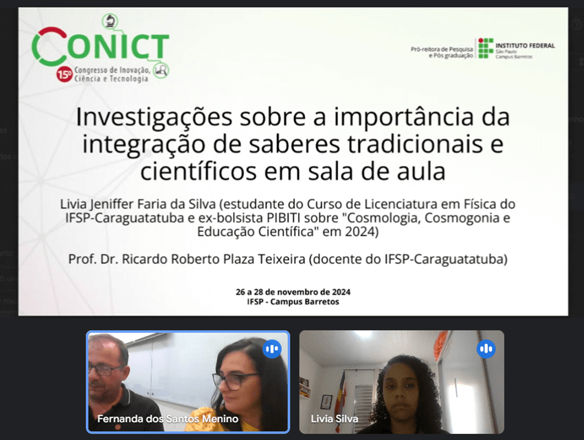 Imagem 1 – Livia Jeniffer Faria da Silva e sua apresentação no CONICT de 2024