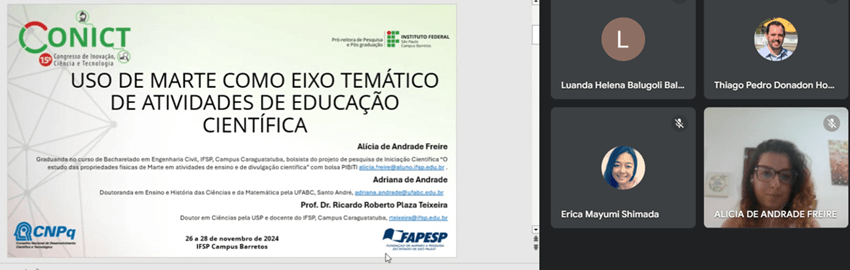 Imagem 3 – Alícia de Andrade Freire e sua apresentação no CONICT de 2024