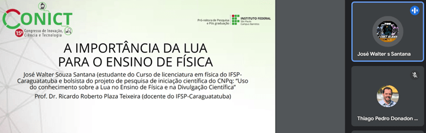 Imagem 4 – José Walter Souza Santana e sua apresentação no CONICT de 2024