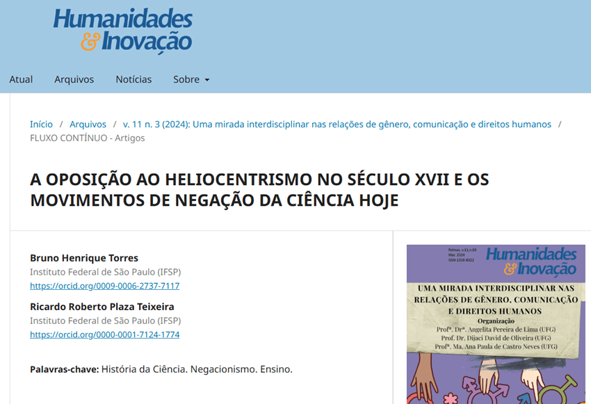 Imagem 2 – Artigo publicado no site da revista Humanidades e Inovação
