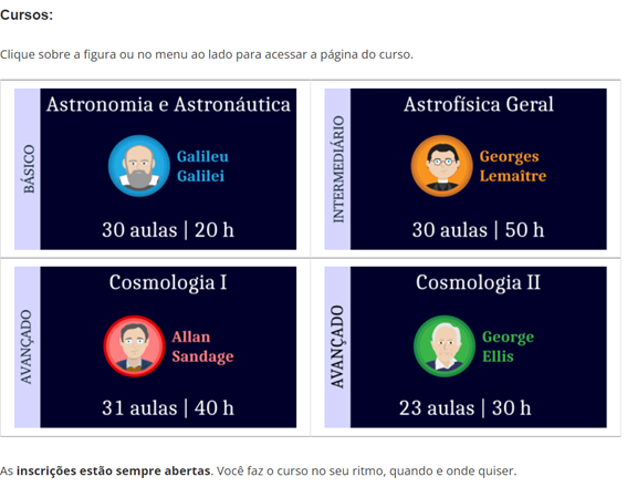 Imagem 6 - Página do projeto de extensão Astrofísica para Todos do site da UFSC