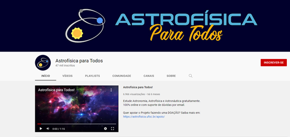 Imagem 7 - Canal Astrofísica para Todos do YouTube