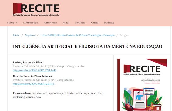 Imagem 2 – Página da RECITE com o artigo publicado