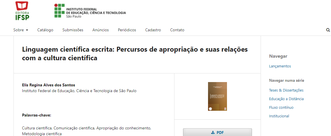 Imagem 2 – Site da Editora IFSP com a disponibilização do livro 