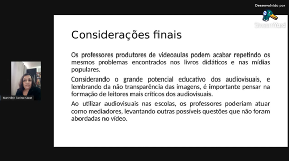 Imagem 7 – Slide com algumas das considerações finais da professora Marinilde