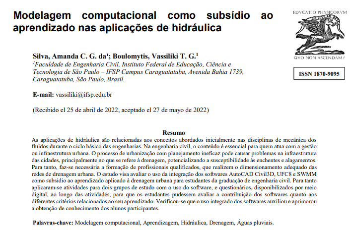 Foto 1 – Resumo do artigo de Iniciação Científica publicado em periódico internacional