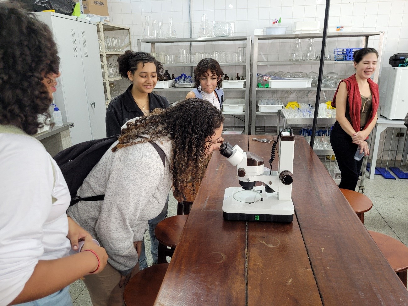 Imagem 3: alunas observando microscópio