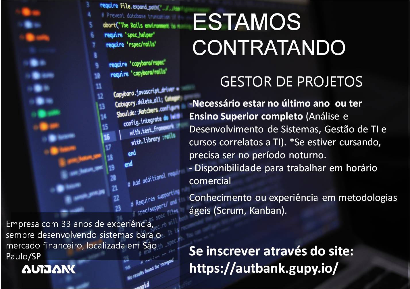 Vaga de Emprego - Gestor de Projetos - AUTBANK