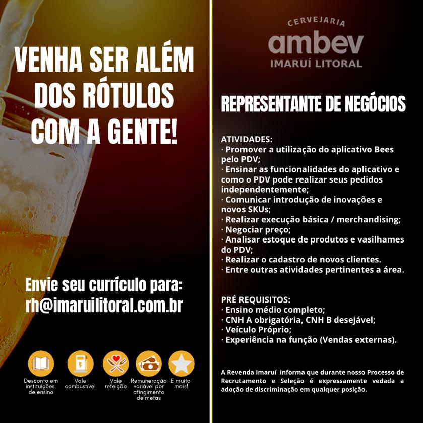 Oportunidade de Trabalho Cervejaria AMBEV - Representante de negócios