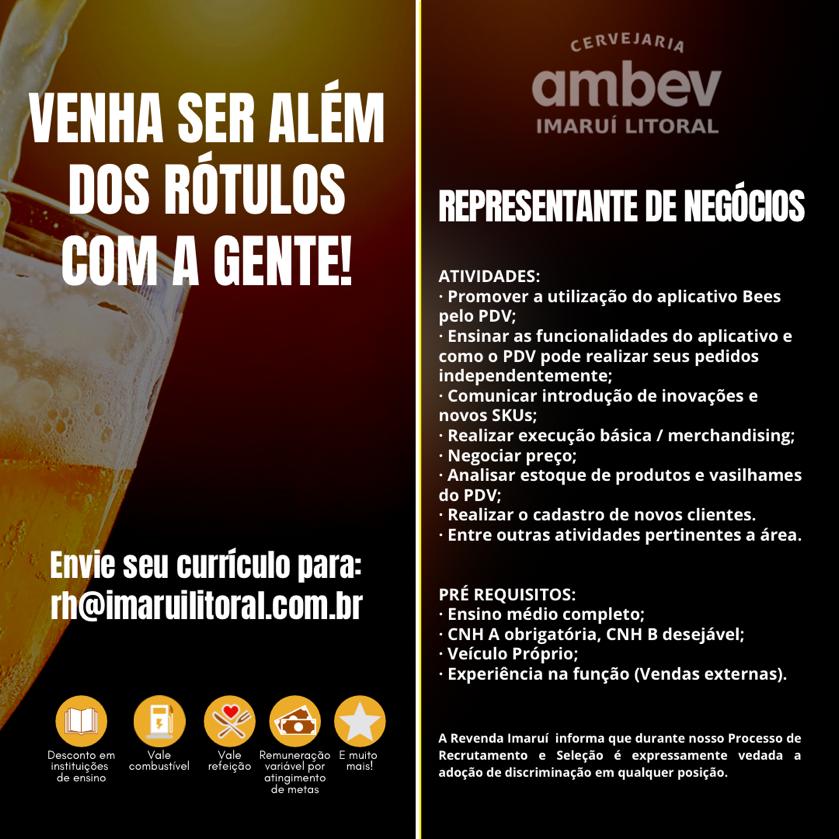 Oportunidade de Trabalho Cervejaria AMBEV - Representante de negócios