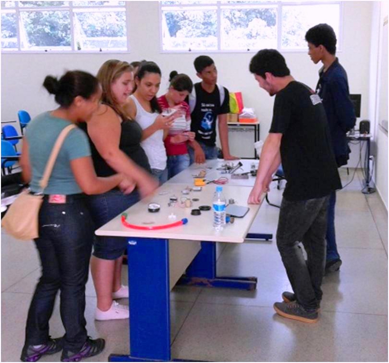 Peças do mini gerador apresentadas aos alunos do IFSP