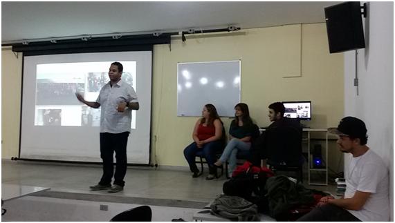 João, Ana Paula, Adriana, Lucas Demetrio e Julio durante a apresentação sobre a reunião anual da SBPC