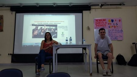 Beatriz e Flávio durante o debate