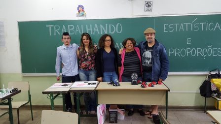 Rafael, Adriana, Josiene, Cintia e professor Ricardo Plaza
