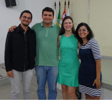 Brenno com os professores Rafael, Jaqueline e Amanda