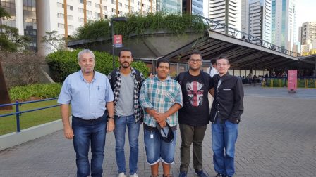 Professor Ricardo, Kauã, Rodrigo, João e Rafael no Centro Cultural São Paulo